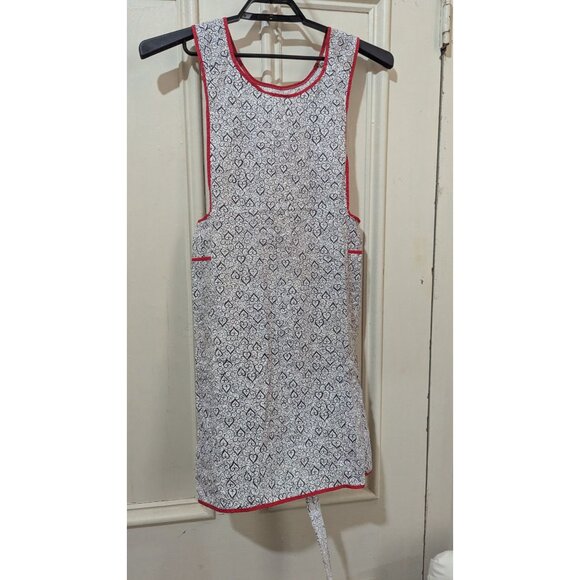 Heart Print Apron  With Red Trim Pocketed Vintage Style Cooking size S M - Picture 5 of 6